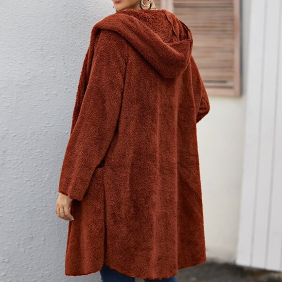 Cozy Black oversized Open Front Hoodie Teddy Jacket - Picture 7 of 11